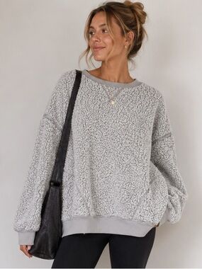 PINK Victoria’s Secret Sherpa Pullover Sweatshirt Light Grey XL